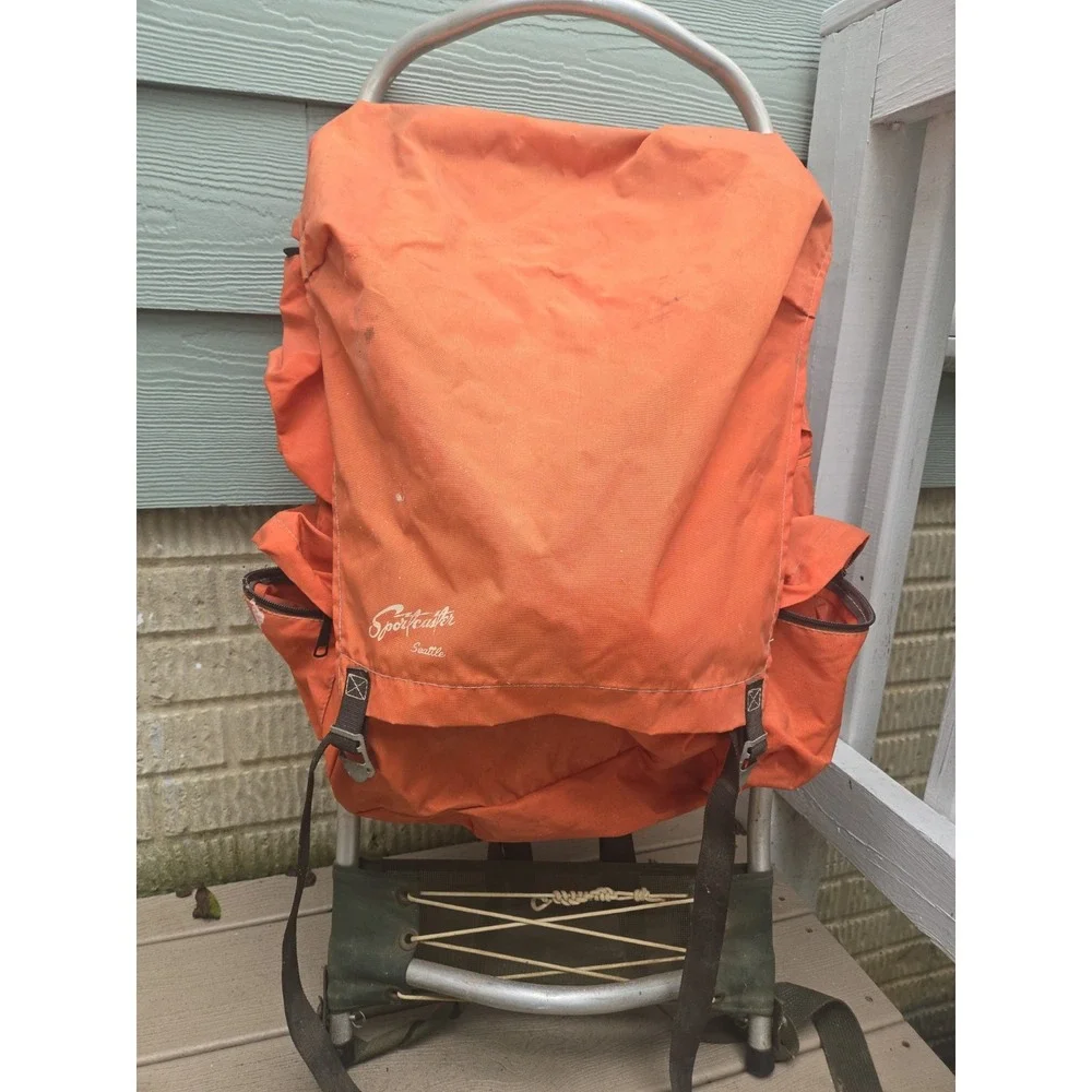 Skyline Camp Trail  External Frame Hiking Backpack, Orange  VTG